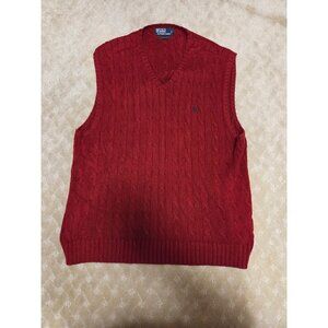 Polo Ralph Lauren Vest Mens XXL Red Cable Knit Pima Cotton V-Neck Sweater Fits L
